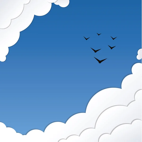 Ren blå himmel med skyer og fugle. Friske vektorbaggrunde – Stock-vektor