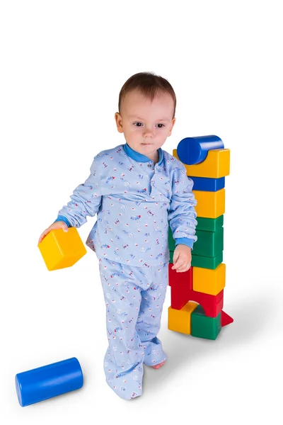 Child with plastic blocks and cubes — Stock Photo, Image