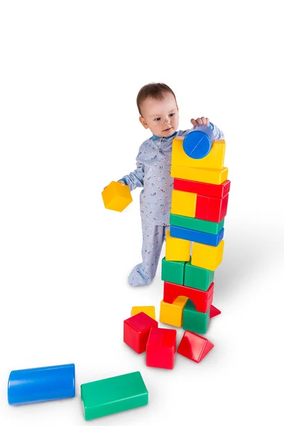 Child with plastic blocks and cubes — Stock Photo, Image