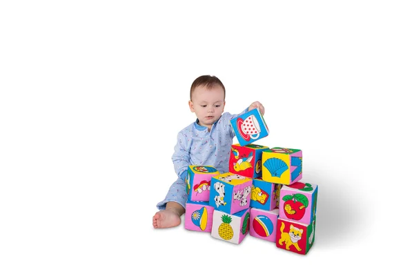 Baby boy with soft cubes — Stock Photo, Image