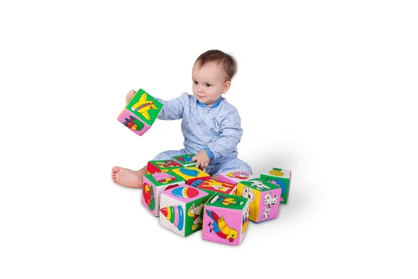 Baby boy with soft cubes — Stock Photo, Image