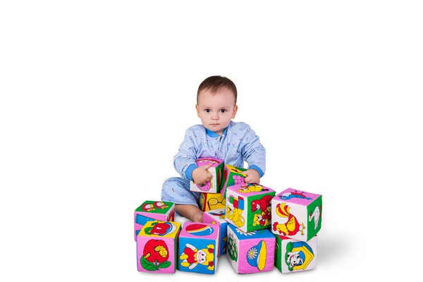 Baby boy with soft cubes — Stock Photo, Image