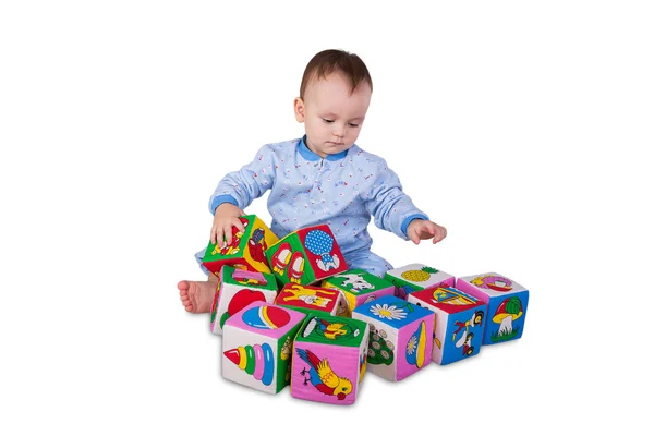 Baby boy with soft cubes — Stock Photo, Image