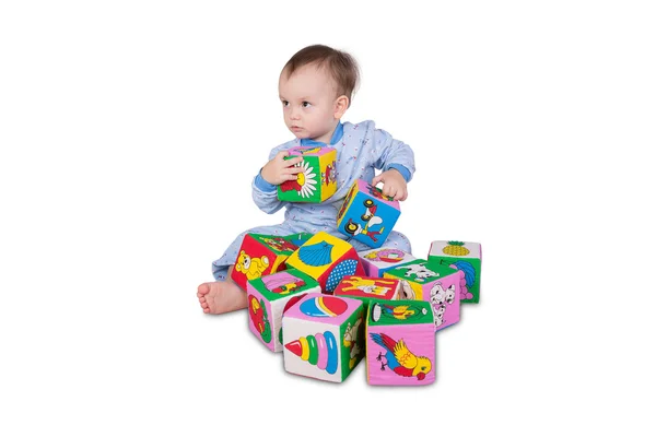 Baby boy with soft cubes — Stock Photo, Image