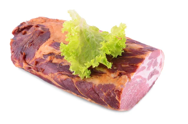 Копчене м'ясо ізольоване на білому — стокове фото