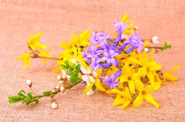 Bahar çiçek kompozisyon üzerinde çul