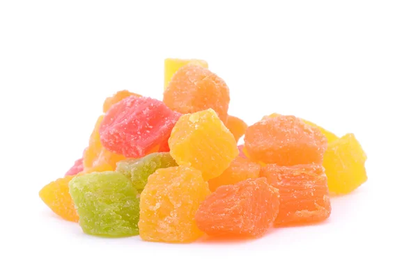 Frutas secas cristalizadas doces isoladas em branco — Fotografia de Stock