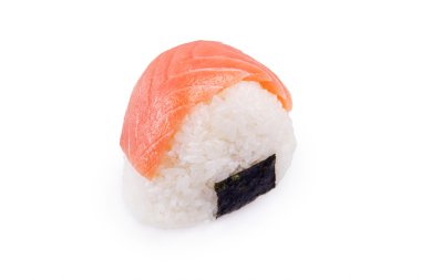 bir beyaz izole bir somon onigiri