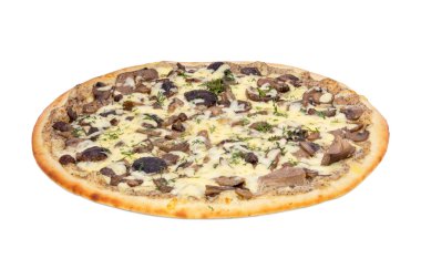 beyaz zemin üzerine mantarlı pizza