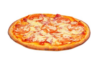 füme tütsülenmiş jambon pizza ile beyaz zemin üzerine