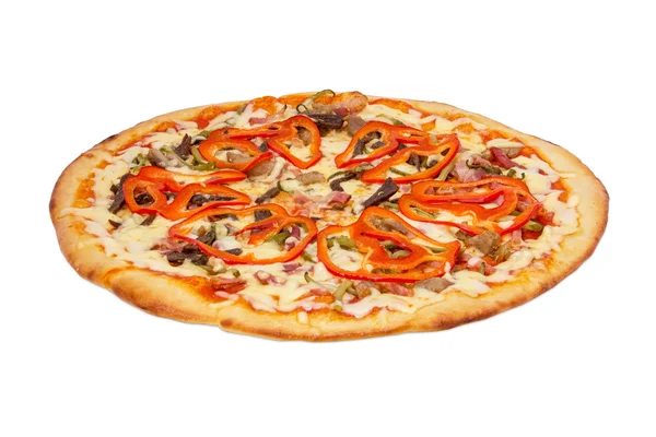 Pizza de carne variada, no fundo branco — Fotografia de Stock