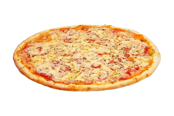 Beyaz zemin üzerinde margarita pizza — Stok fotoğraf