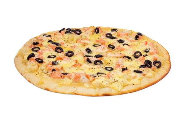 Лосось пицца, на белом фоне — стоковое фото