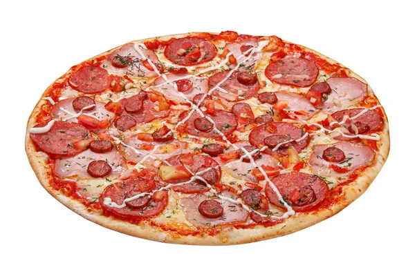 Pizza isoliert auf weißem Hintergrund — Stockfoto