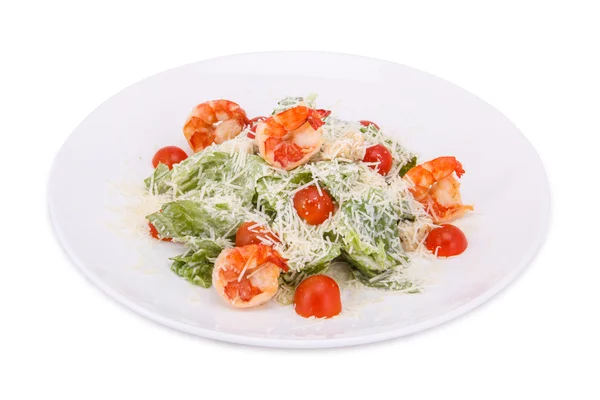 Salad with shrimps, tomato and Parmesan cheese — Stock Photo, Image