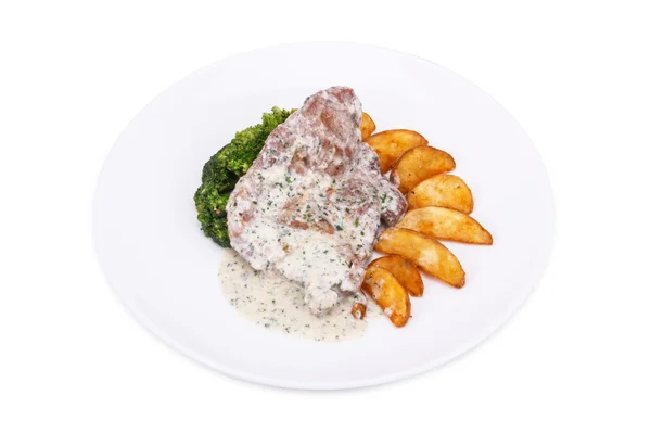 Domuz eti, fırında patates ve brokoli — Stok fotoğraf