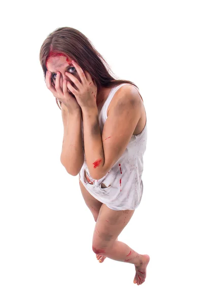 Оскорблённая и раненная молодая женщина — стоковое фото