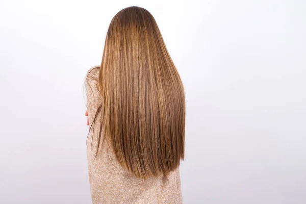 Rear View Woman Long Hair Hugging Herself — Stock Photo, Image