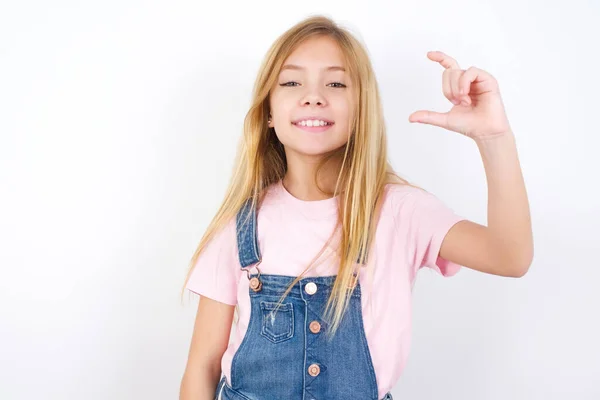 Beautiful Caucasian Little Girl Wearing Denim Jeans Overall White Background — Stock Photo, Image