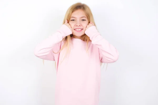 Happy Beautiful Caucasian Little Girl Wearing Pink Sweater White Background — Stock Photo, Image
