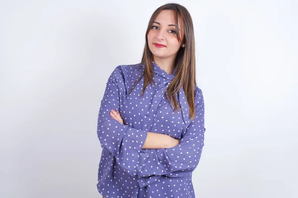 Waist Shot Self Confident Young Arab Woman Wearing Polka Dot — Stock Photo, Image