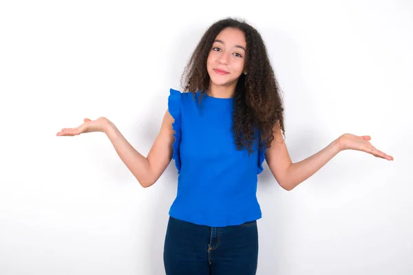 Cheerful Cheery Optimistic Teenager Girl Afro Hairstyle Wearing Blue Shirt — Fotografia de Stock