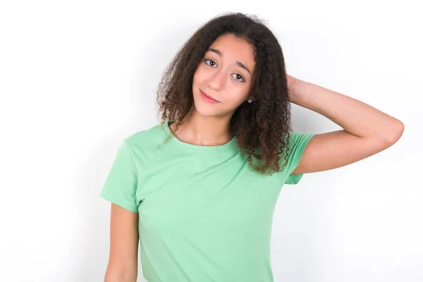 Teenager Girl Afro Hairstyle Wearing Green Shirt White Background Being — Stockfoto