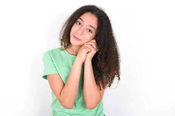 Charming Serious Teenager Girl Afro Hairstyle Wearing White Shirt Green — Zdjęcie stockowe