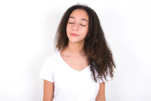 Teenager Girl Afro Hairstyle Wearing White Shirt White Background Nice — Fotografia de Stock