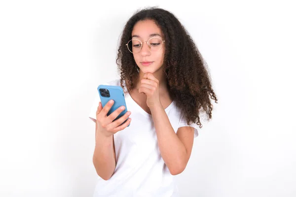 Thoughtful Happy Teenager Girl Afro Hairstyle Wearing White Shirt White — Foto Stock