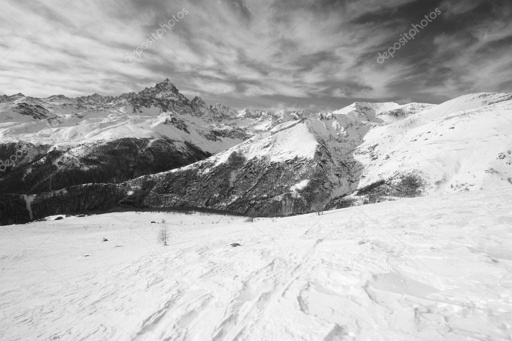 Mount Viso in black and white, italian Alps
