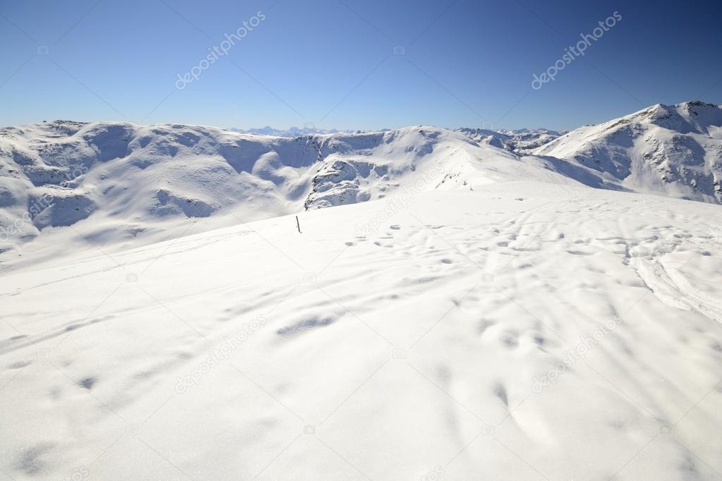 Snowcapped mountain ridge