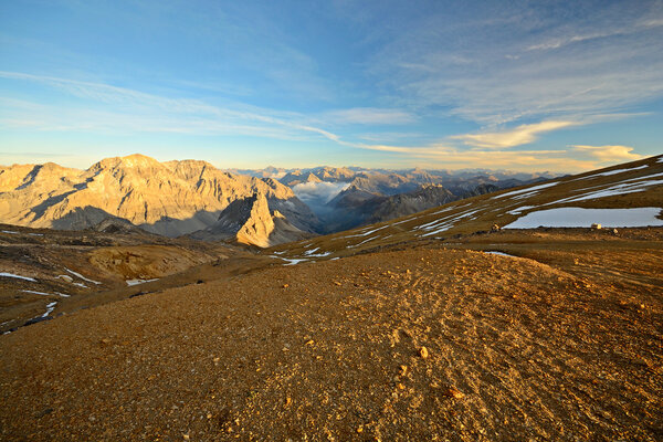 Lunar landscape at sunset