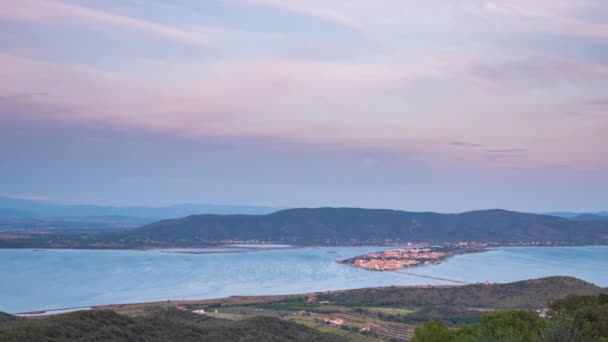 Zeitraffer Sonnenuntergangslandschaft Naturpark Der Lagune Von Orbetello Wunderschöne Himmelsaufnahme Der — Stockvideo
