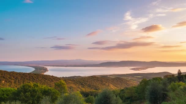 Zeitraffer Sonnenaufgangslandschaft Naturpark Der Lagune Von Orbetello Wunderschöne Himmelsaufnahme Der — Stockvideo