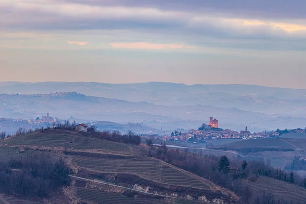 Italy Piedmont Panoramic Winter Snow View Wine Yards Unique Landscape — Stock Photo, Image