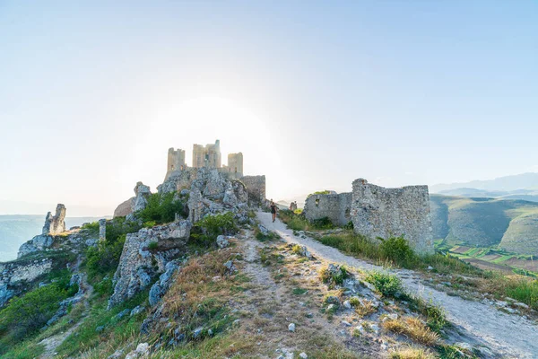 Castillo Ruinas Cima Montaña Rocca Calascio Destino Viaje Italiano Hito — Foto de Stock