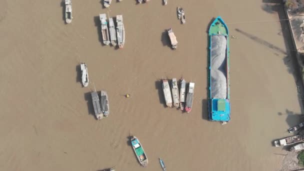 Flygfoto Flyger Över Cai Rang Flytande Marknaden Morgonen Båtar Som — Stockvideo