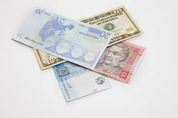 Hrywna ukraińska dolara euro pieniądze — Zdjęcie stockowe