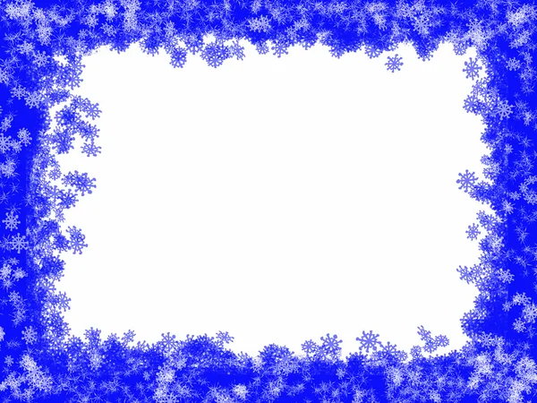 White Christmas background with blue frame and abstract snowflakes — Stock Photo, Image