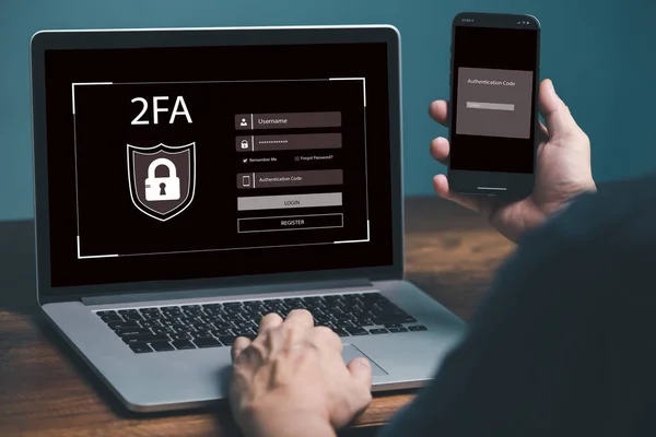 2Fa, Two-Factor, Internet ağ güvenliği, şifreli veri gizliliği siber korsan tehdidi içeren kişisel çevrimiçi güvenlik gizlilik verisi.
