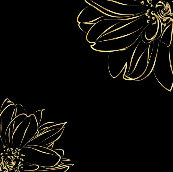 Elegante motivo di fiori dorati su un vettore di sfondo nero — Vettoriale Stock