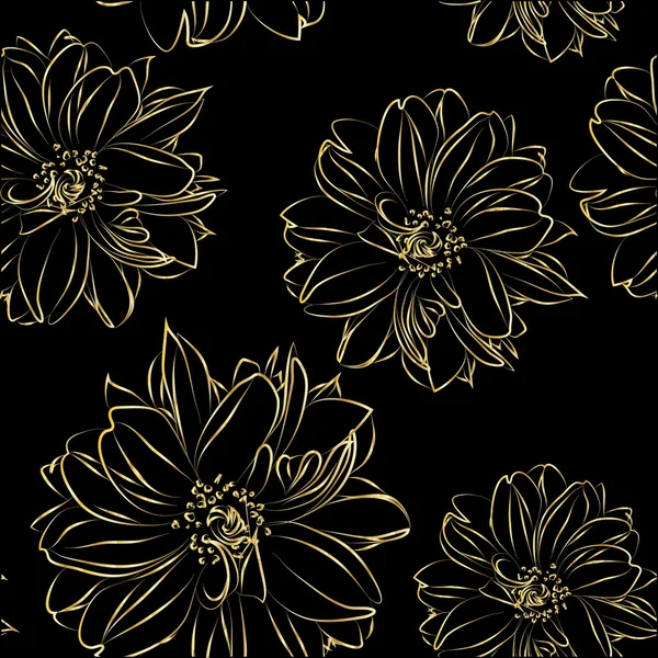 金黄的油菜花在黑色背景向量上而优雅的模式 — 图库矢量图片