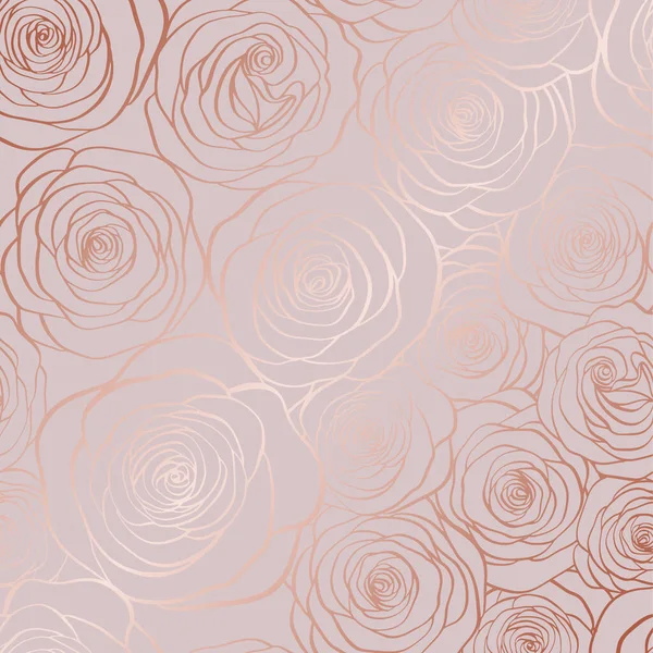 Vector naadloos patroon met rozen contouren op roze backround. — Stockvector