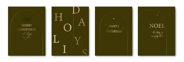 Ensemble Élégantes Cartes Vertes Joyeux Noël Pour Salutations Invitation Dépliant — Image vectorielle