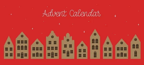 Balení Vánoční design pro adventní kalendář, ručně psaná kompozice s kartónovými krabicemi, domy. — Stockový vektor