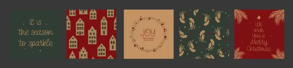 Mutlu Noeller Mutlu Yıllar Tebrik Kartları Posterler Tatil Örtüleri — Stok Vektör
