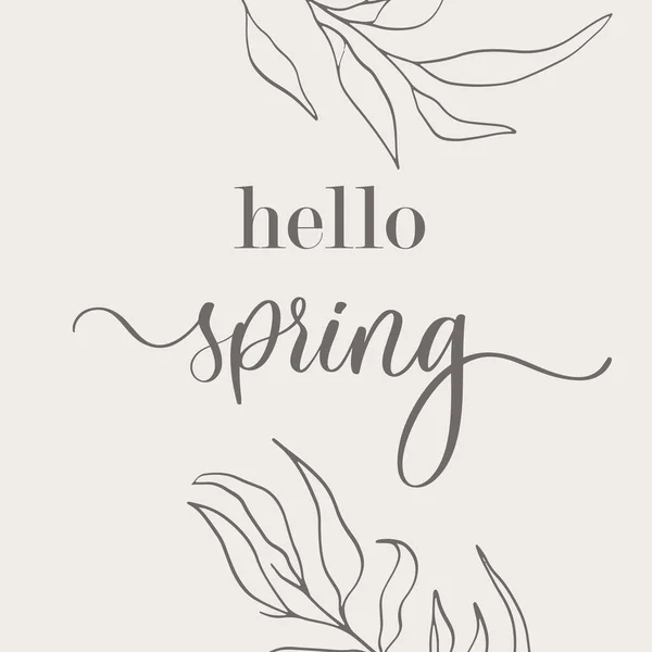 Bonjour Spring. Calligraphie dessinée à la main et lettrage au stylo brosse. design pour carte de vœux de vacances et invitation aux vacances saisonnières de printemps . — Image vectorielle