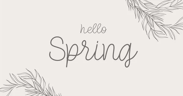 Olá, Spring. Caligrafia desenhada à mão e letras caneta escova. design para cartão de saudação de férias e convite de férias sazonais da primavera . — Vetor de Stock