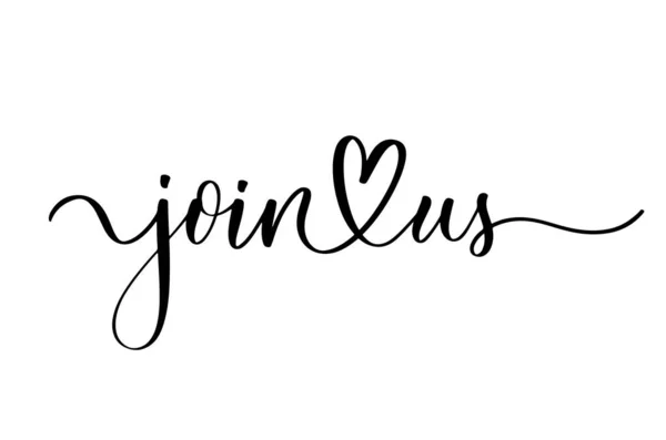 Bize katıl, pankart. Güzel bir selamlama. Kaligrafi, siyah metin, altın yıldızlar. El çizimi davet yazdırma tasarımı